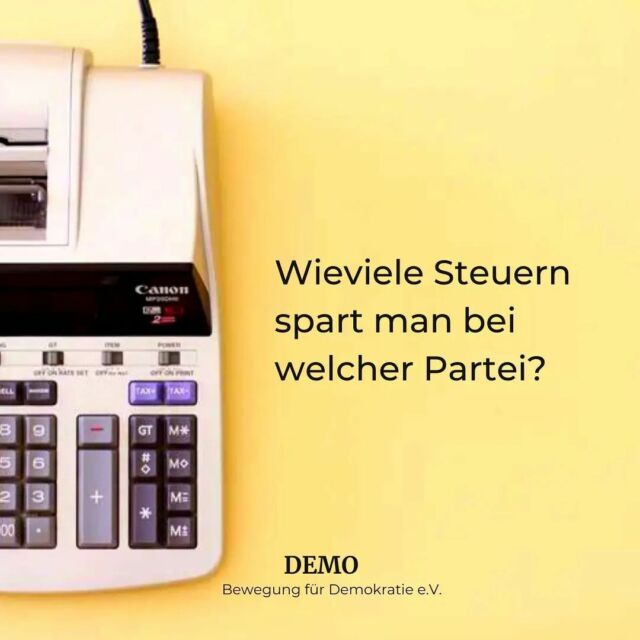 Bei welcher Partei bleibt am meisten übrig im Säckel?! 💰

Schau's nach und erfahre mehr zum Thema Steuerm in unserem DEMO Parteiprogramm 💟💬. Link in Bio.

#demobewegt 
#bundestagswahl21 
#steuern
