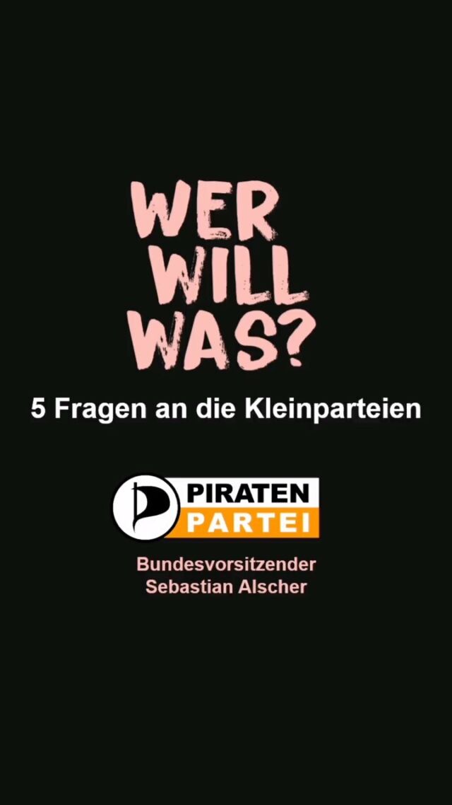 5 Fragen an den Bundesvorsitzenden Sebastian Alscher.

@sebalscher 
@piratenpartei 

#demobewegt #votedafuck #bundestagswahl2021 #btw21 #piratenpartei