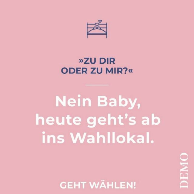 Today is the day!

Heute entscheidet es sich in welche Richtung es nach 16 Jahren Angela Merkel geht.

Selten war eine Wahl so richtungsweisend, unvorhersehbar und bedeutungsvoll wie diese. 

Wir haben euch die letzten Monate begleitet, die wichtigsten Infos an die Hand gegeben und großartige DEMO Abende mit euch verbracht. Jetzt seid ihr dran eurer Stimme Gewicht zu verleihen.

Egal ob ein schneller Wahlgang vorm Brötchen holen, ein kleiner Auskaterspaziergang zum Wahllokal oder ein romantisches Date bei deiner/deinem Wahlhelfer*in von nebenan. 

Just VOTE DA FUCK! 💪💪 Be a voice not an echo!

#demobewegt #votedafuck #btw21 #bundestagswahl2021 #gehtwählen